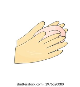 Vector icon in hand draw style. Bathroom. Hygiene products. Soap in the palms