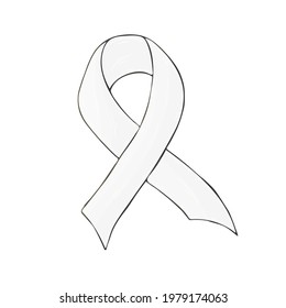 Vector Icon In Hand Draw Style. White Ribbon. Gay Teen Suicide Problem