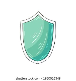 Vector icon in hand draw style. Protection and safety. Green shield