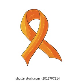 Vektorsymbol in Hand zeichnen Stil. orangefarbenes Band. Erweiterte UN-Kampagne gegen Gewalt gegen Frauen