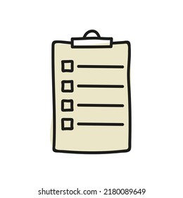 Vector icon hand drawn clipboard with to do list. Lines with check boxes.