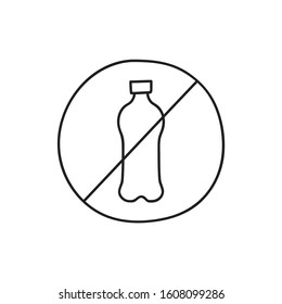 Vector icon in hand drawn style ban of plastic trash. Symbol prohibition of plastic bottles