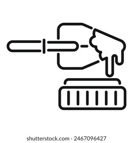 Vector icon of a hand with glove holding a brush over a surface, symbolizing cleaning