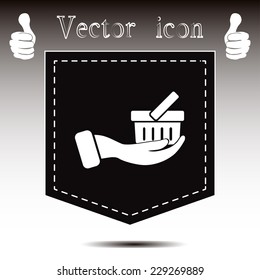Vector icon hand holding a cart online store, Internet shop. bas