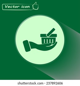 Vector icon hand holding a cart online store, Internet shop. bas