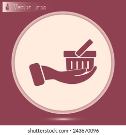 Vector icon hand holding a cart online store, Internet shop. bas