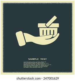 Vector icon hand holding a cart online store, Internet shop. bas