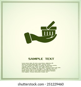 Vector icon hand holding a cart online store, Internet shop. bas