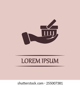 Vector icon hand holding a cart online store, Internet shop. bas