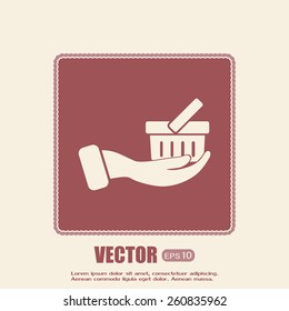 Vector icon hand holding a cart online store, Internet shop. bas