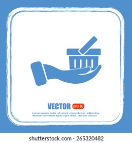 Vector icon hand holding a cart online store, Internet shop. bas