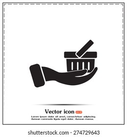 Vector icon hand holding a cart online store, Internet shop. bas