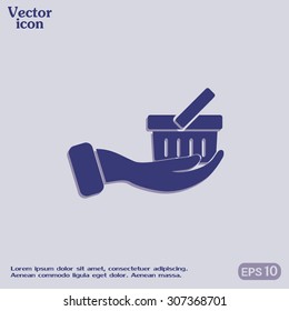 Vector icon hand holding a cart online store, Internet shop. bas