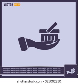 Vector icon hand holding a cart online store, Internet shop. bas