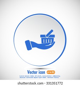 Vector icon hand holding a cart online store, Internet shop. bas