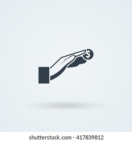 Vector icon with hand holding coins.