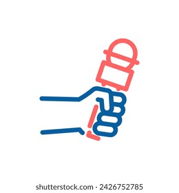 Vector Icon of Hand Holding Interview Microphone: Thin Line Illustration for Journalism and Reporting