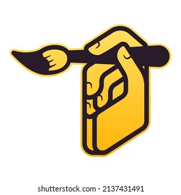 vector icon of hand holding paintbrush.