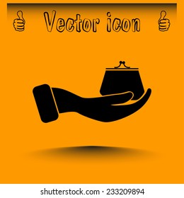 Vector icon hand holding a purse sign.