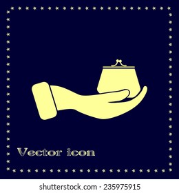 Vector icon hand holding a purse sign.