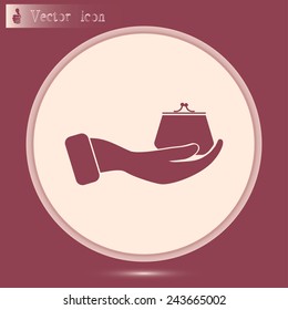 Vector icon hand holding a purse sign.