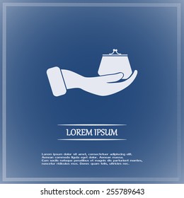Vector icon hand holding a purse sign.