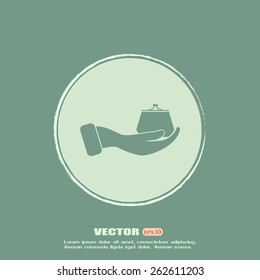 Vector icon hand holding a purse sign.