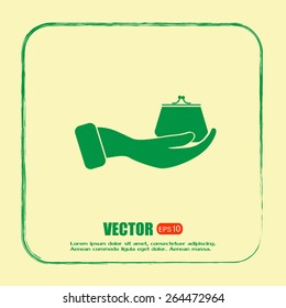 Vector icon hand holding a purse sign.