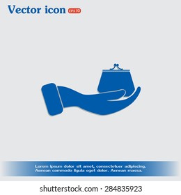 Vector icon hand holding a purse sign.