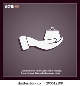 Vector icon hand holding a purse sign.