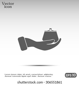 Vector icon hand holding a purse sign.