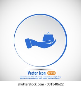 Vector icon hand holding a purse sign.
