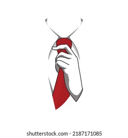 vector icon of a hand holding a red tie. silhouette design and simple .