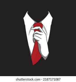 icono vectorial de una mano con una corbata roja. diseño de silueta y sencillez.