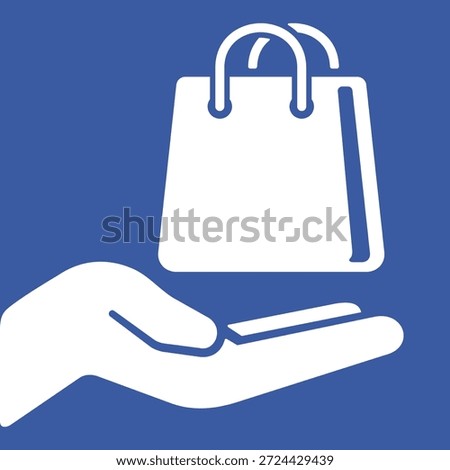 Vector icon of a hand holding a shopping bag. Symbolizes retail, e-commerce, consumerism, delivery service, shopping assistance, or buying products