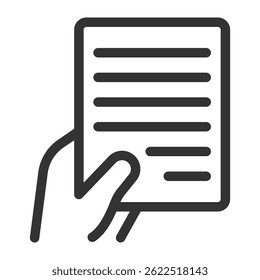 Vector icon of hand holding signed document or paper.