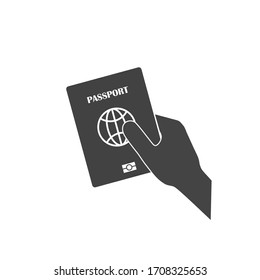 Vektorillustration Symbol Hand hält einen Pass auf weißem, isoliertem Hintergrund.