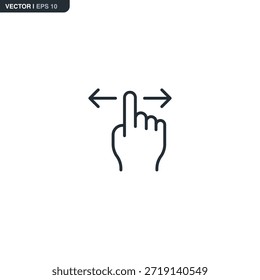 Icono de Vector de una mano moviéndose horizontalmente. Representa desplazarse, deslizar Imágenes o navegar a través de un carrusel en las pantallas táctiles