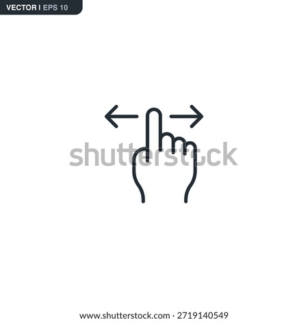 Vector icon of a hand moving horizontally. Represents scrolling, sliding images, or navigating through a carousel on touchscreens