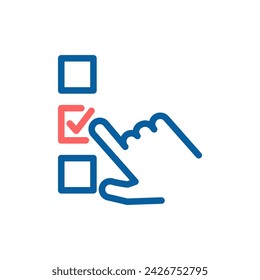 Vector Icon of Hand Pointing at Checked Box: Thin Line Illustration of Choice, Decision-Making and Voting