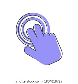 Vector icon hand presses clicks on the button on white isolated background.