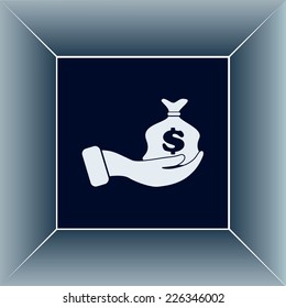 Vector icon hand silhouette protecting dollar money bag exchange concept. 