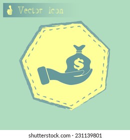 Vector icon hand silhouette protecting dollar money bag exchange