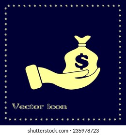 Vector icon hand silhouette protecting dollar money bag exchange