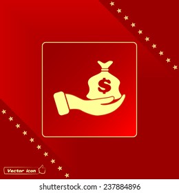 Vector icon hand silhouette protecting dollar money bag exchange