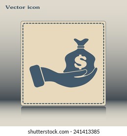 Vector icon hand silhouette protecting dollar money bag exchange