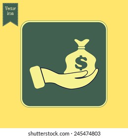 Vector icon hand silhouette protecting dollar money bag exchange