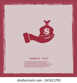 Vector icon hand silhouette protecting dollar money bag exchange concept. 