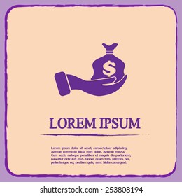 Vector icon hand silhouette protecting dollar money bag exchange