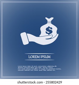 Vector icon hand silhouette protecting dollar money bag exchange